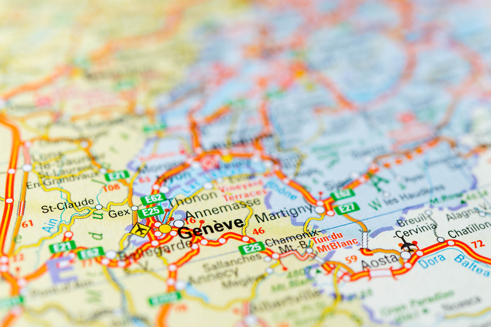 Macro View of Geneva Switzerland on Map